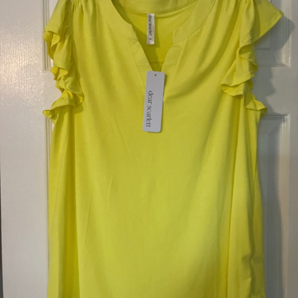Dear Scarlett Lizzy Neon Yellow Flutter Sleeve Tank Top size 2X